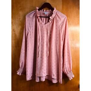 Time and Tru Women's Pink Foil Sheer Long Sleeve Blouse Size XL